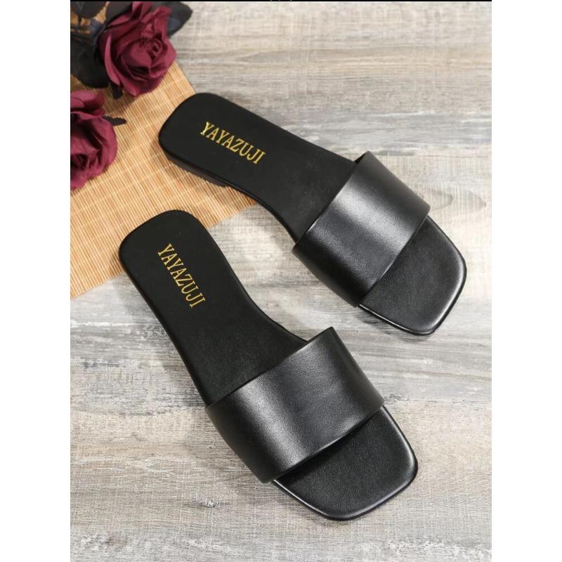 Fashion Single Slide Sandals Solid Color Women Slippers Summer Outdoor Sandy Beach Open Toe Flat Shoes