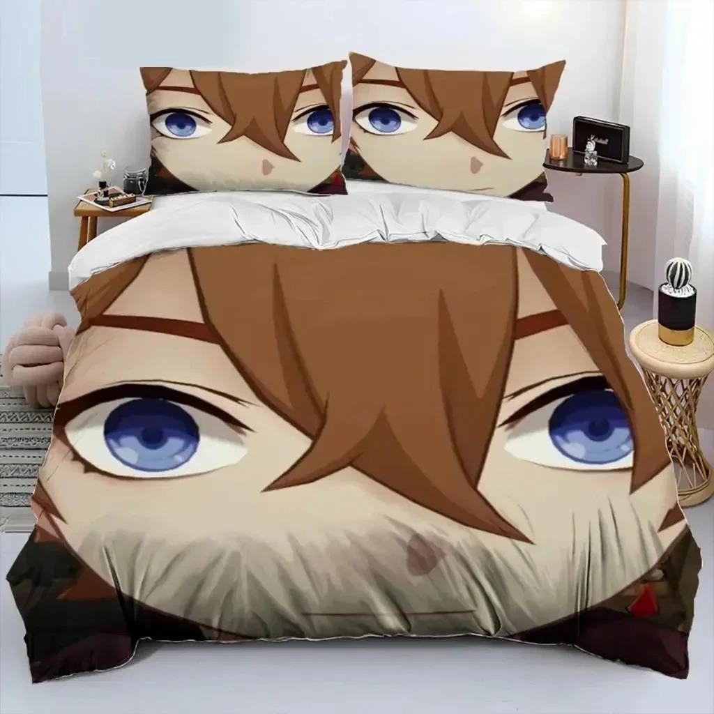 Anime Genshin Impact Spel Sängklädesset Pojkar Flickor Twin Queen Size Påslakan Örngott Säng Barn Vuxen Hemtextil