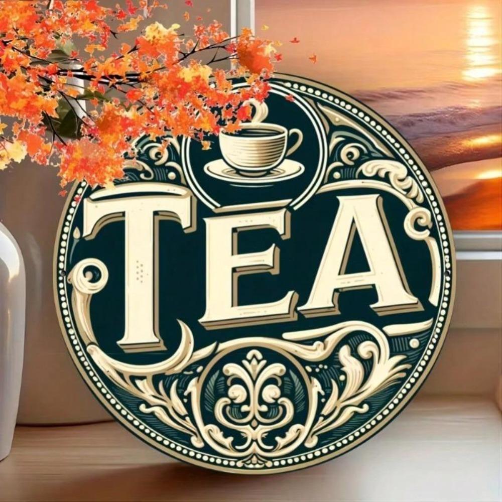Vintage Style Round Aluminum Tea Sign Wall Art Decor