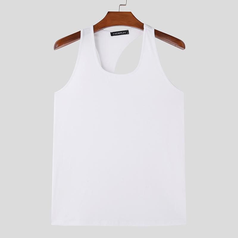 

INCERUN Летние мужские однотонные повседневные базовые майки для тренировок в спортзале со спиной-борцовкой M белый