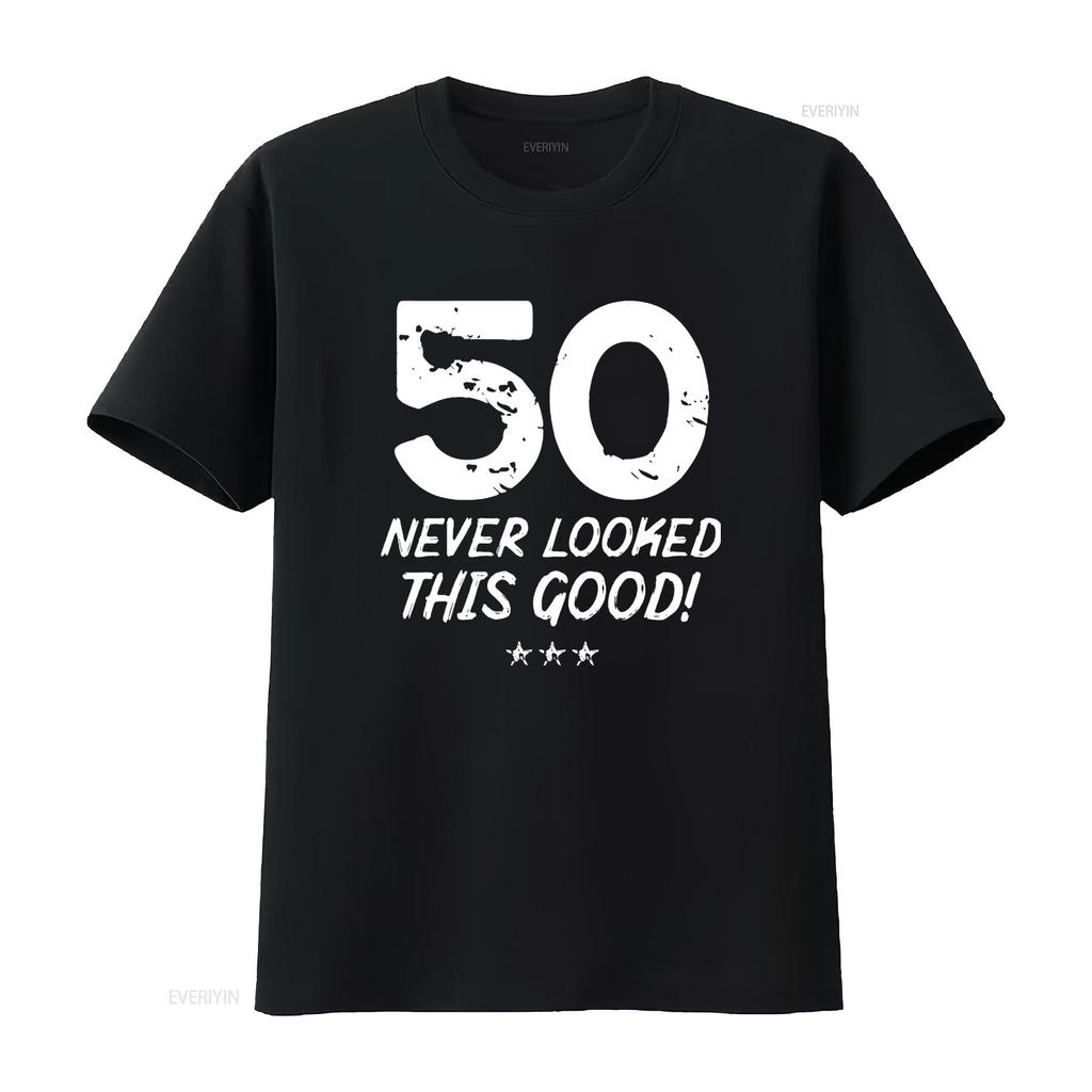 Womens 50 Year Old Never Looked So Good Birthday 50th T Shirt Black Medium vintage Washed Unisex Stylish Stretched graphic