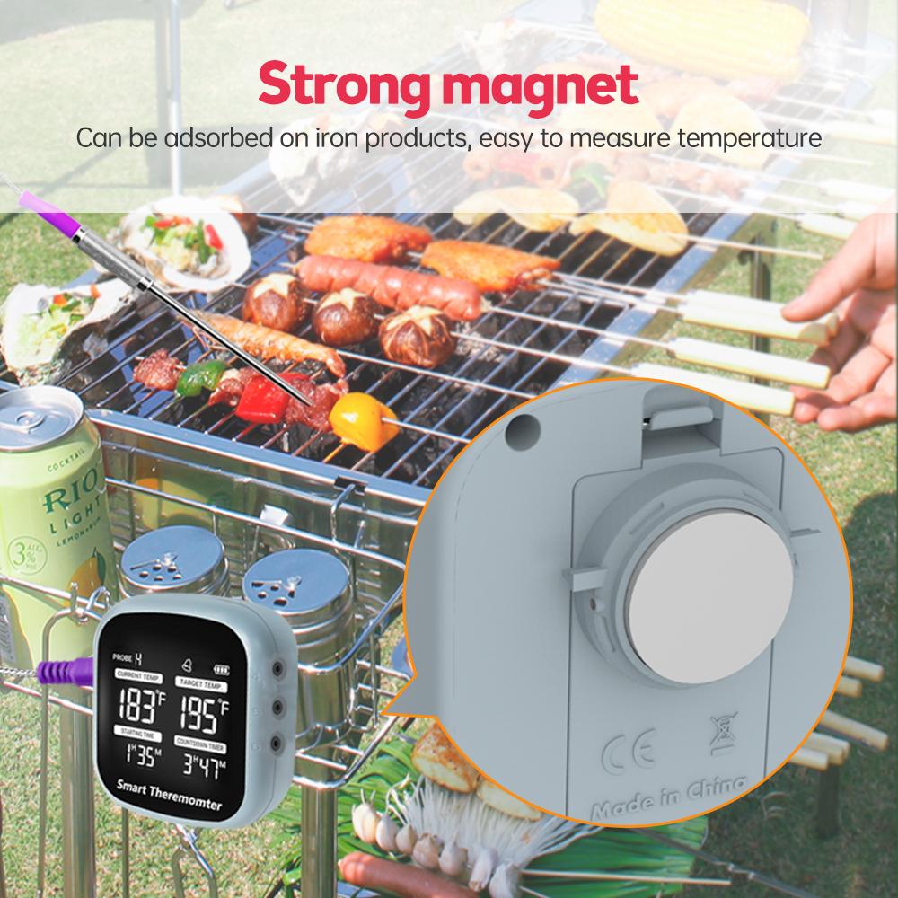 Kabelloses Fleischthermometer, LCD, digitales Grillthermometer mit Alarm, 6 Sonden, magnetisch, 164 Fuß BT