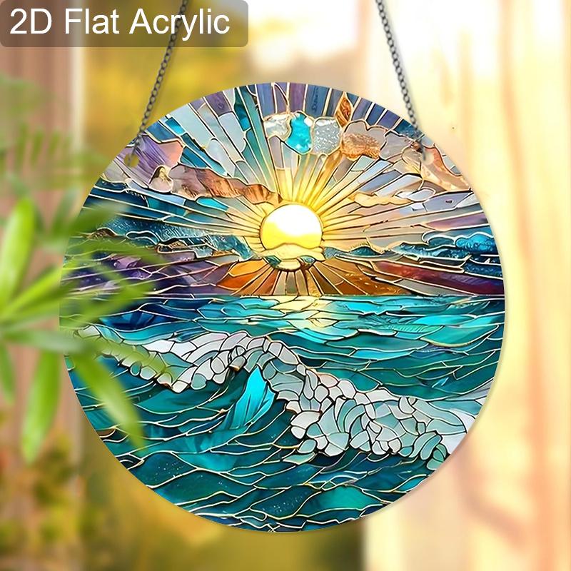 Acrylic Ocean Sunset Suncatcher Stained Glass Effect Window Hanging Ornament Nature Lover Gifts