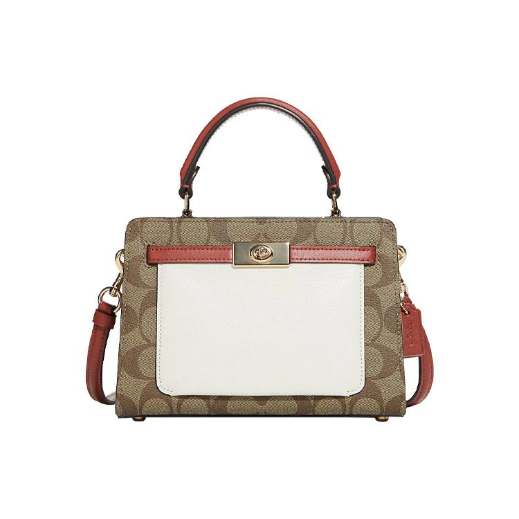 COACH Lane Canvas With Leather Handbag, Shoulder Bag, Crossbody Bag Women's Khaki & White C8318-IMLOT