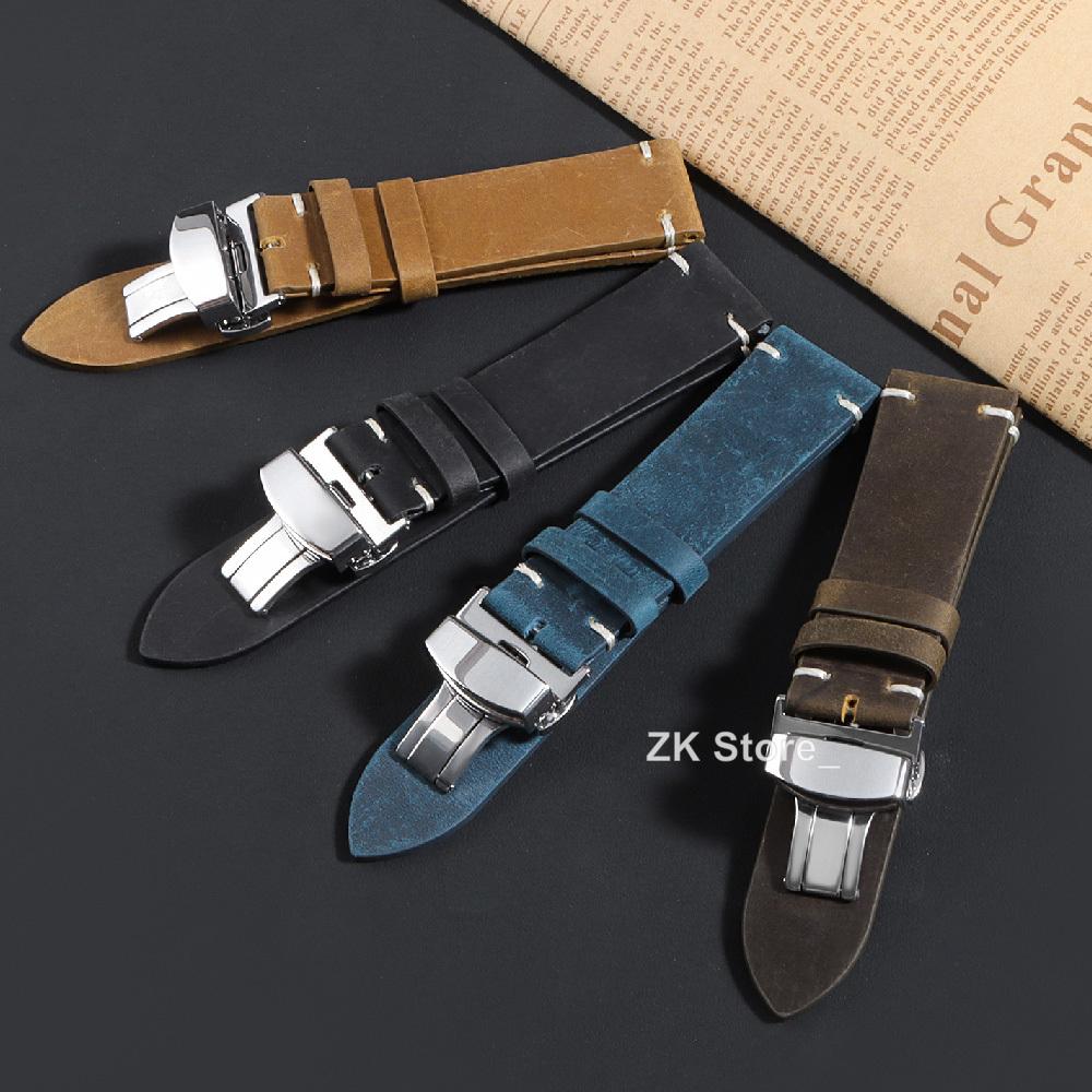 Echtes Kalbsleder Uhrenarmband 18 20 21 22 24mm Armband Ölwachs Steppung Rindsleder Ersatzarmband Butterfly-Schließe Band