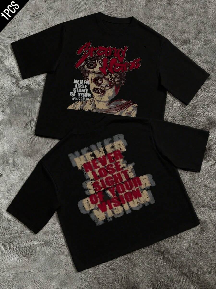 

Vision Art Men s Vintage 220g T Shirt Streetwear Graphic Men Clothes 1pcs Gothic Double Sided Printed S разноцветный