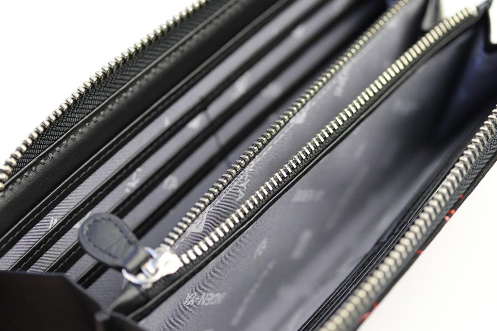 Inden, Inden-ya, by Uehara Yuichi (INDEN-YA), Genuine Leather Long Walletpurse, Model Number 2317, Black with Red Lacquer, Dragonfly Pattern,