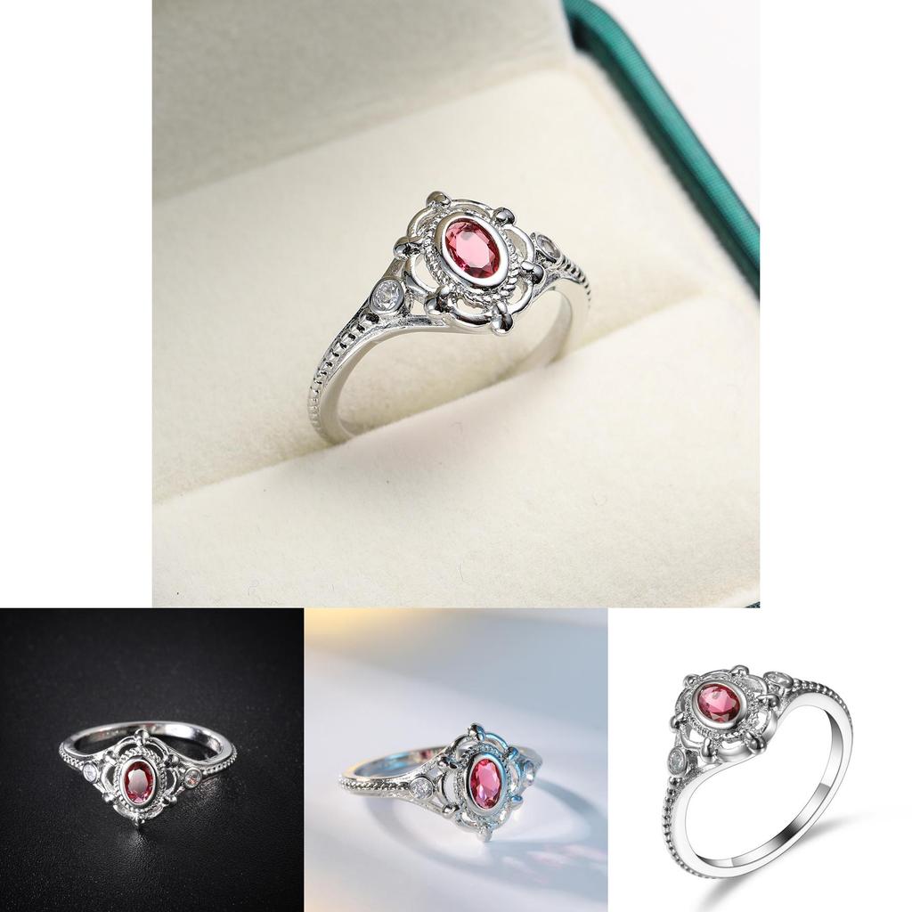 Exquisite Red Ruby Embedded Thai Silver Black Engagement Ring For Women Stylish Sizes 6 To 10