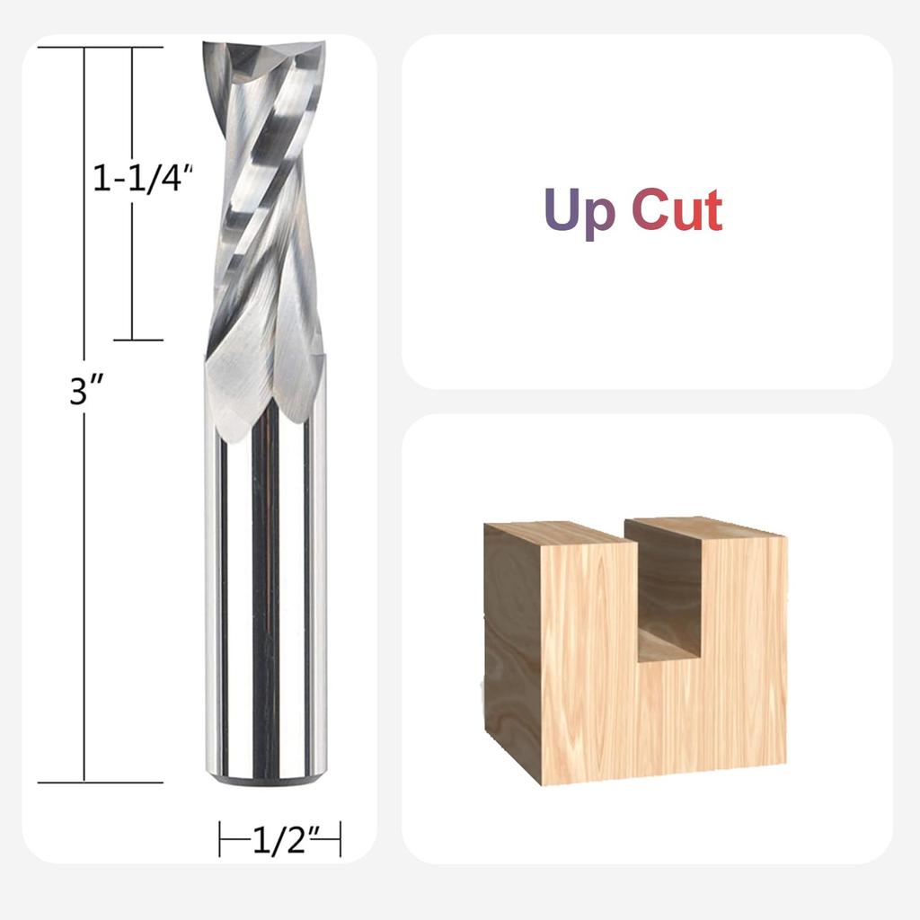 SpeTool Upcut Spiral CNC Router Bits with 1/2 Inch Shank , 1/2 Inch Cutting Diameter HRC55 Solid Carbide CNC End Mill for Wood Mortises and Cutting