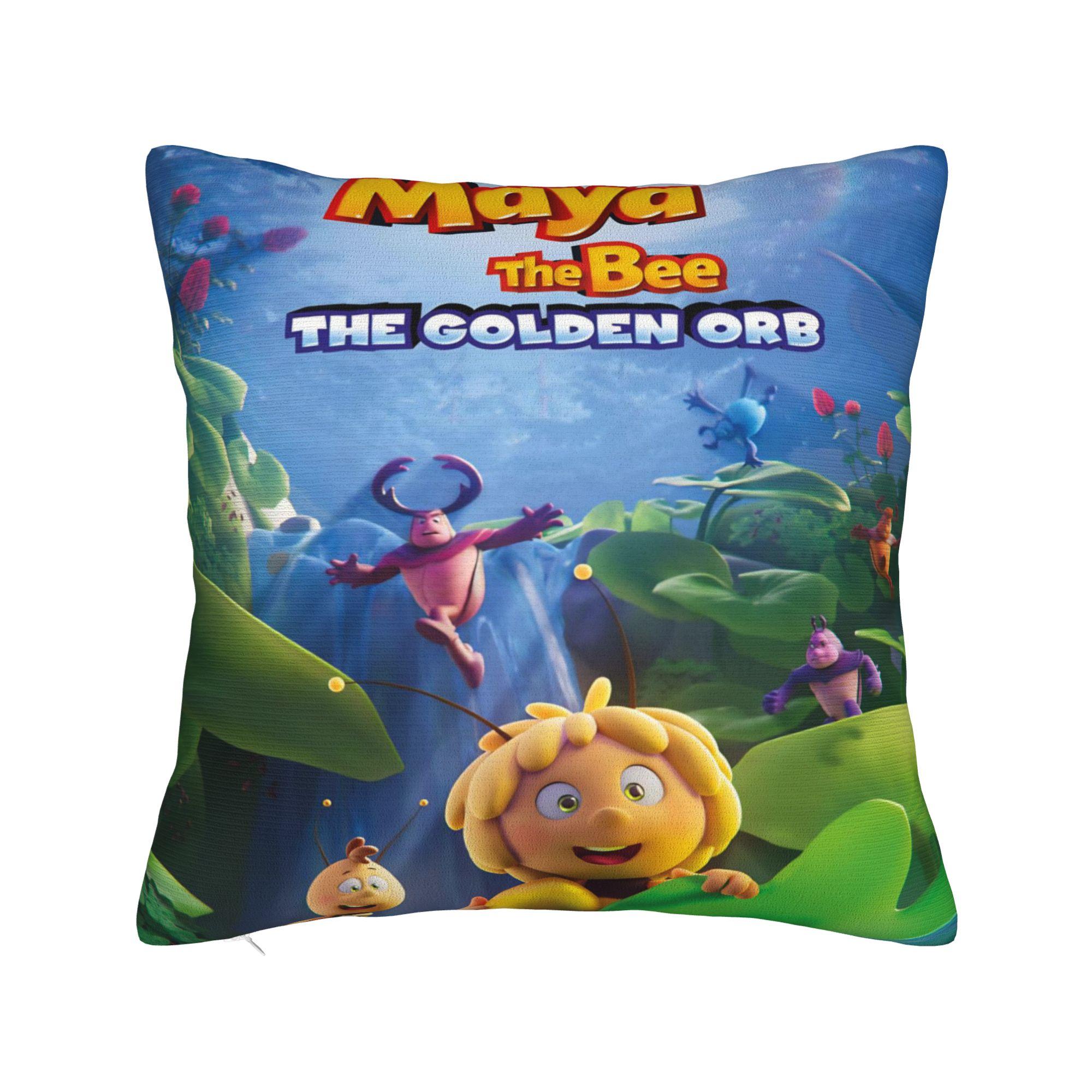 Maya The Bee With Flowers Cartoon Pillow Cover Accessories Printing Cushion Cover Decoration  Pillow Case Cover Home Multi-Size 12x12Inch