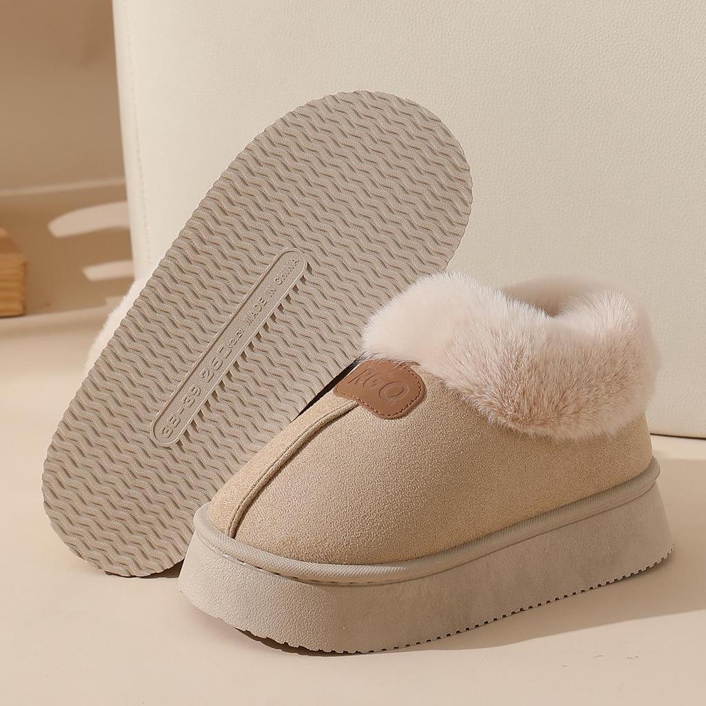 Women's Winter Thick-Soled Non-Slip Fleece-Lined Cotton Slippers - Wool-Lined, Heel-Covering, Outdoor & Indoor Use