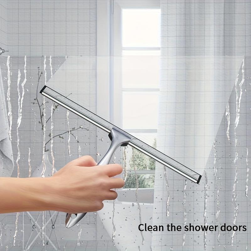 1set Stainless Steel Shower Squeegee with Silicone Blade &Ergonomic Handle - Rust-Resistant Bathroom, Kitchen, Car Glass Cleaner-Includes Hooks Holder