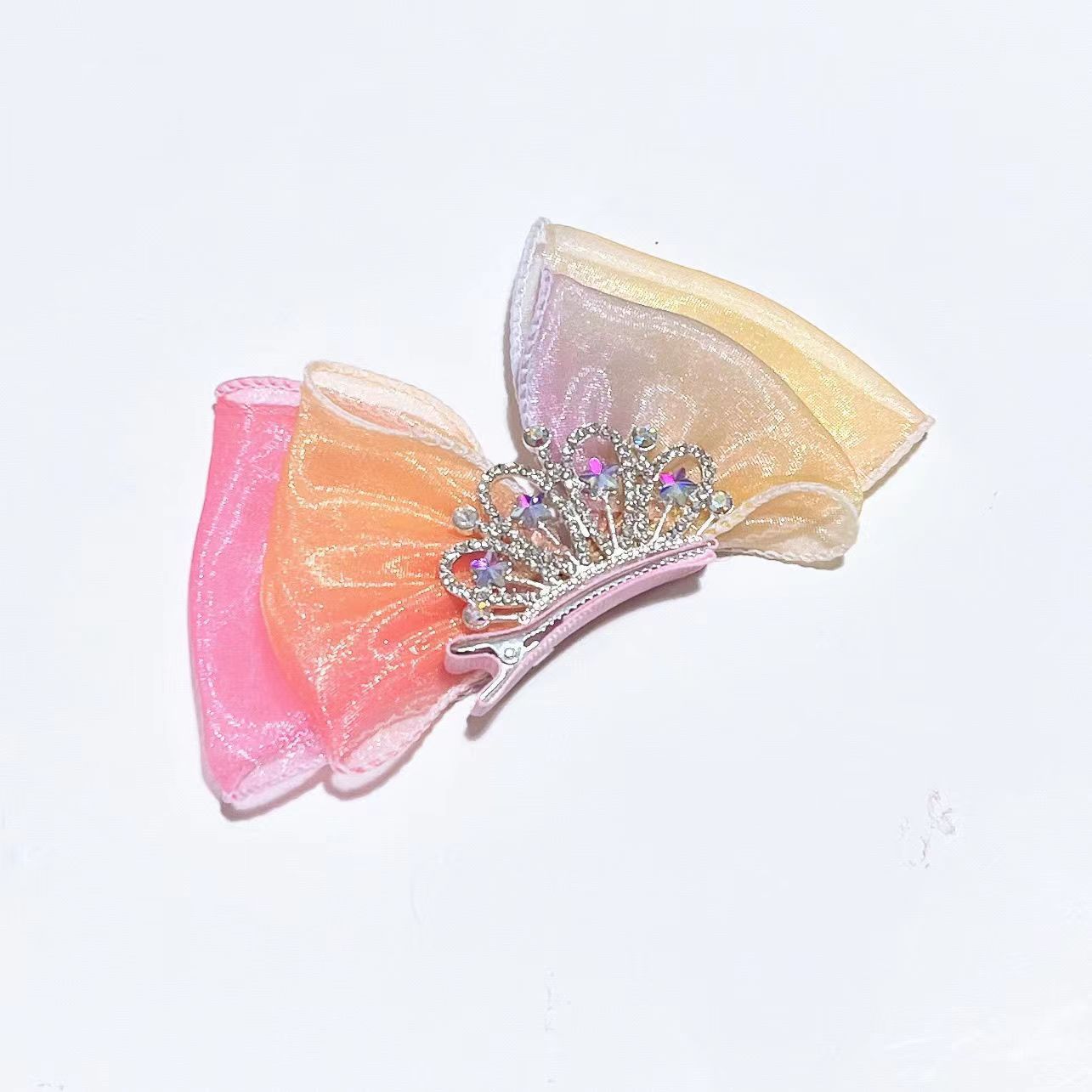 

Пастельные радужные бантики для волос, градиентные цвета, корона принцессы, заколки для волос, заколка с бантом, детская заколка, корейские аксессуары для волос