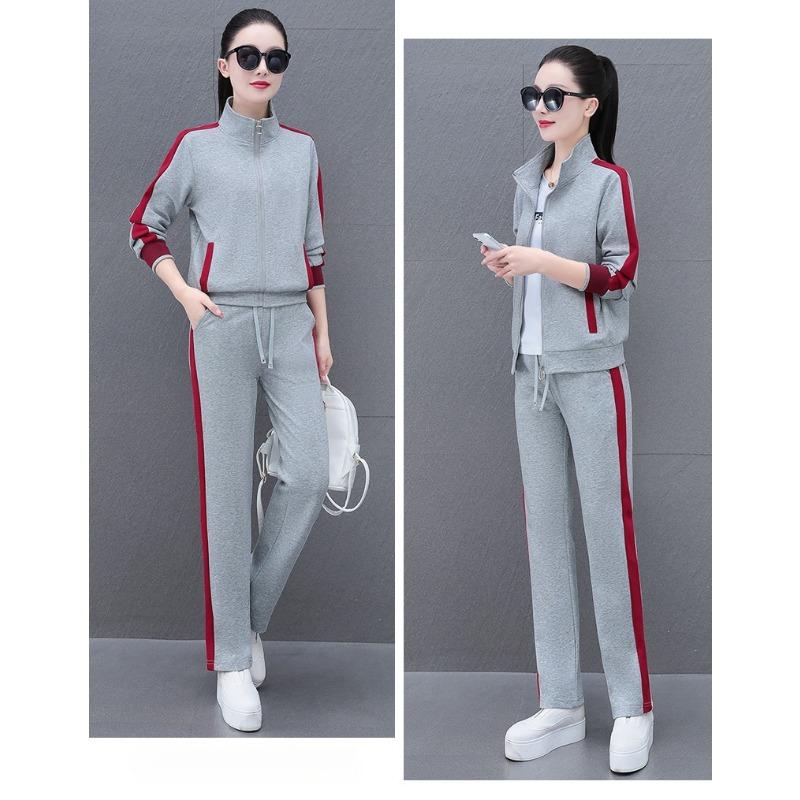 Completo Sportivo Casual Semplice alla Moda da Donna Primavera Autunno Cardigan con Zip Tuta Pantaloni Due Pezzi