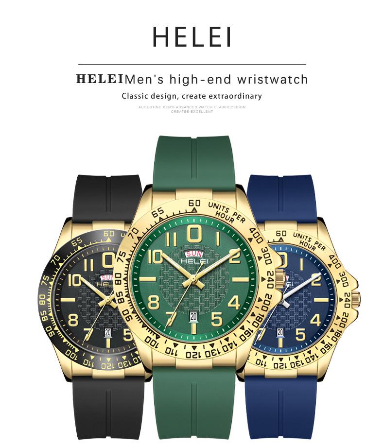 HELEI 2024 Men's Quartz Outdoor Sport Watch with Silicone Strap
