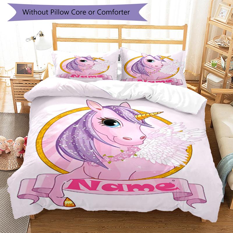 3pcs Custom Name Unicorn Bedding Set Duvet Cover Closure Includes 1 Duvet Cover & 2 Pillowcases, Soft and Comfortable for All Seasons.