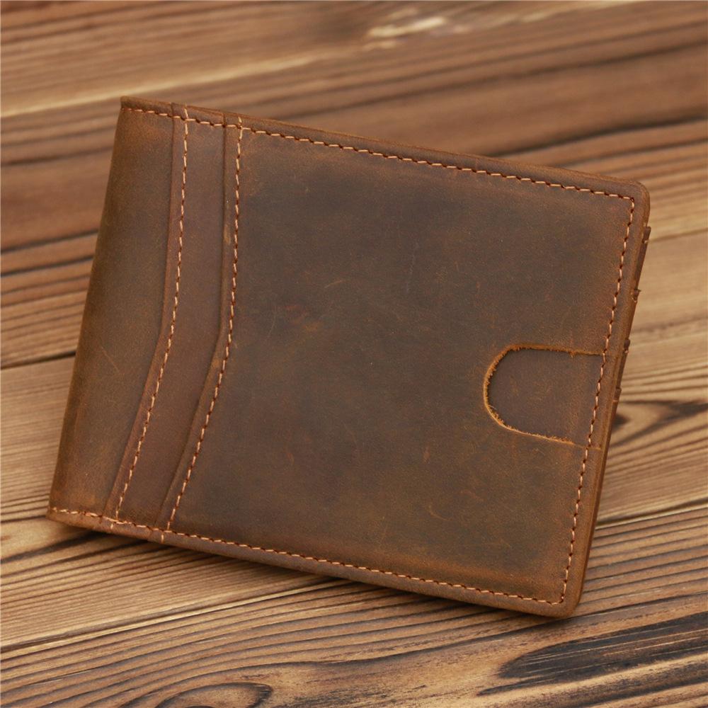 Crazy Horse Leather Wallet Men's Genuine Leather Wallet Driver's License Card Bag Retro