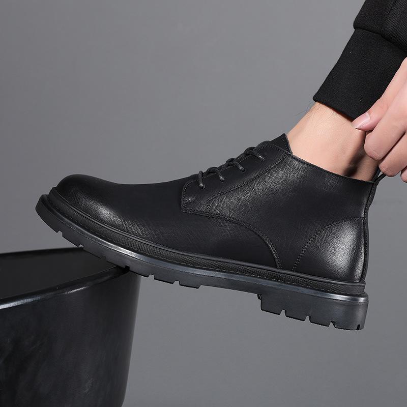 Martin boots men's high-top British style men's shoes winter new medium-top velvet warm cotton shoes tooling boots men