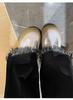 Women's Black-Grey Frayed Micro-Flare Jeans - Autumn Style, Plus Size, Stretchy, Slimming, for Curvy & Pear-Shaped Figures, Bell-Bottoms