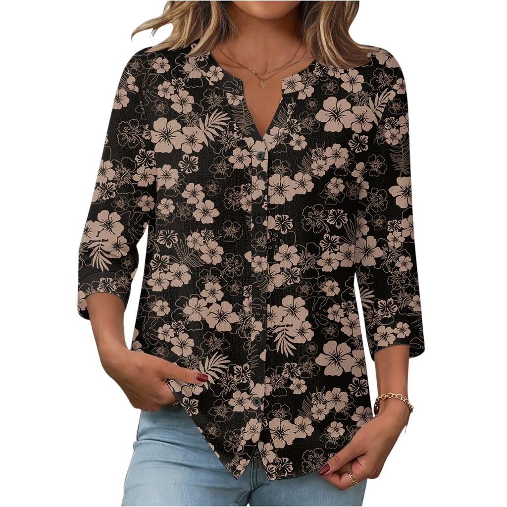 Modische, lässige Damenbluse im Vintage-Stil mit Print