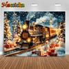 Mocsicka Christmas Train Backgrounds Photography Winter Snowman Xmas Tree Decorations Child Adult Photo Backdrop Festival Banner