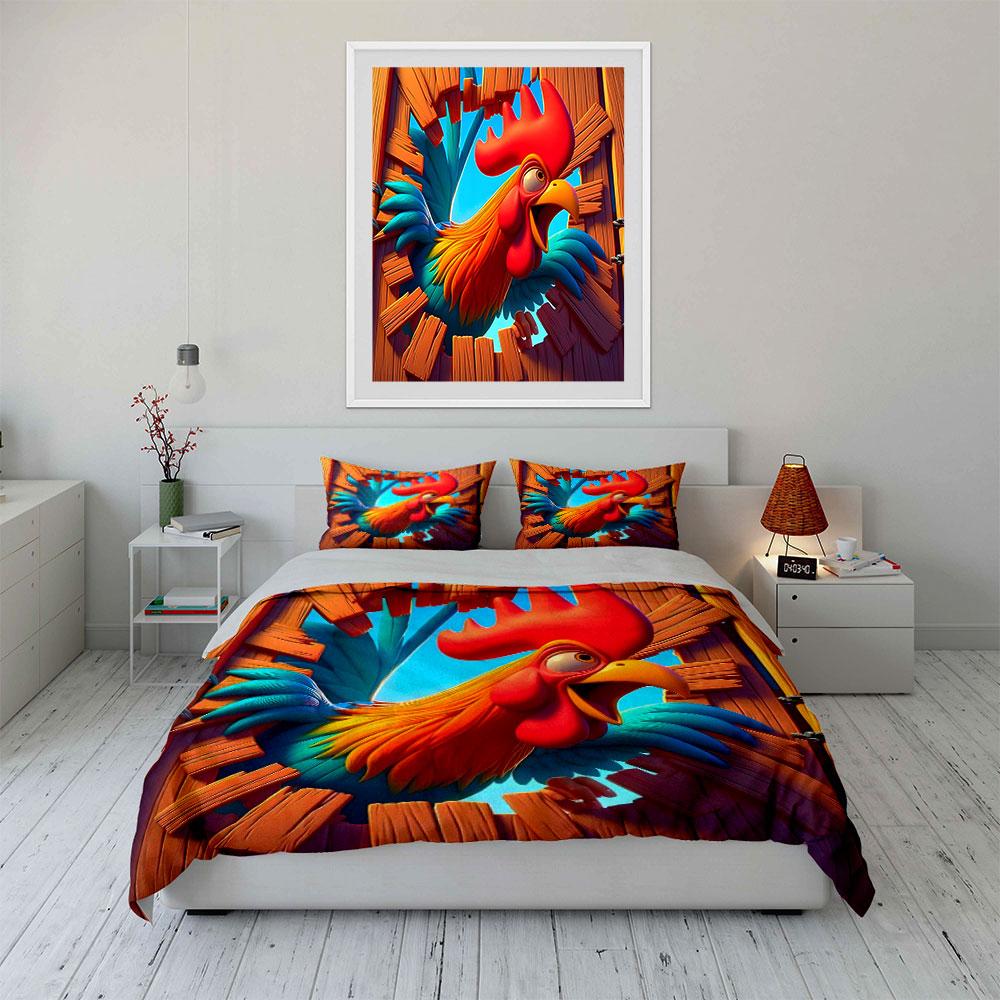 Colorful Rooster Themed Decor Set  Kid'S And Adults' Bedroom Decor, Exquisite Three-Piece Bedding Set Gift