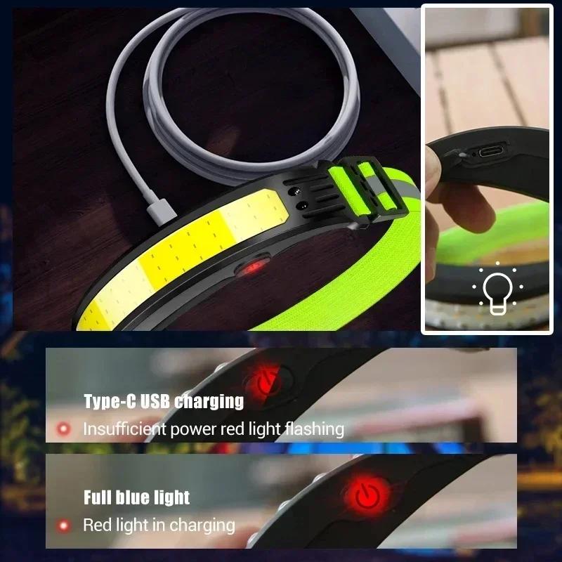 Induction LED COB Headlamp USB Rechargeable Waterproof Search Light Head Flashlight 6 Lighting Modes for Camping Fishing Hiking