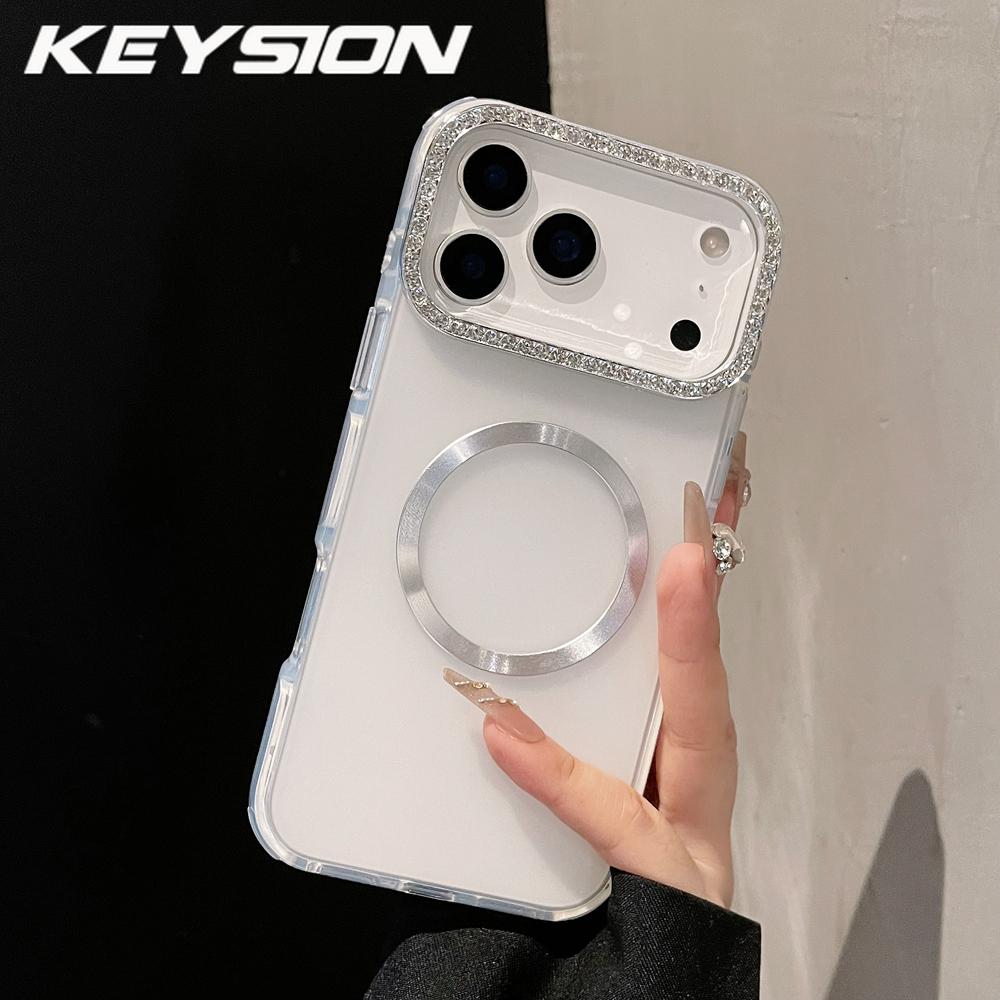 KEYSION Magnetic Jewelled Case for MagSafe for iPhone 16 17 Pro Max Air 16 Plus Transparent Matte TPU+PC Shockproof Phone Cover