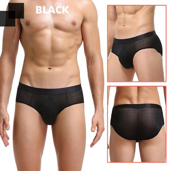 Men Briefs Jacquard Stretchy Male Ice Silk See Through Panties for Home