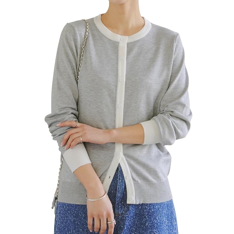 

[Kobe lettuce] cardigan knit cardigan Haori office commute Cooling measures ladies sweater work autumn clothes [C6886] M U-neck gray mix