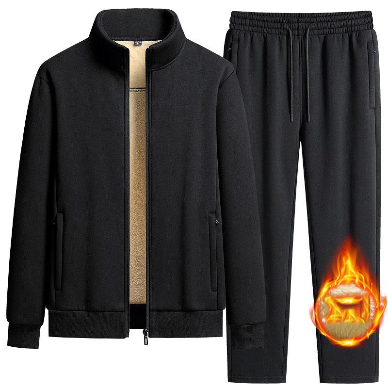 Man Casual Tracksuits Autumn Winter Men Sets Men's Fashion Plus Fleece Thickened Warm Pure Cotton Hooded Sportwear Suit