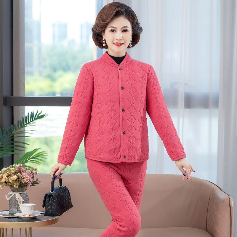 Women's Winter 3-Piece Set: Silk Cotton Coat & Outerwear for Middle-Aged