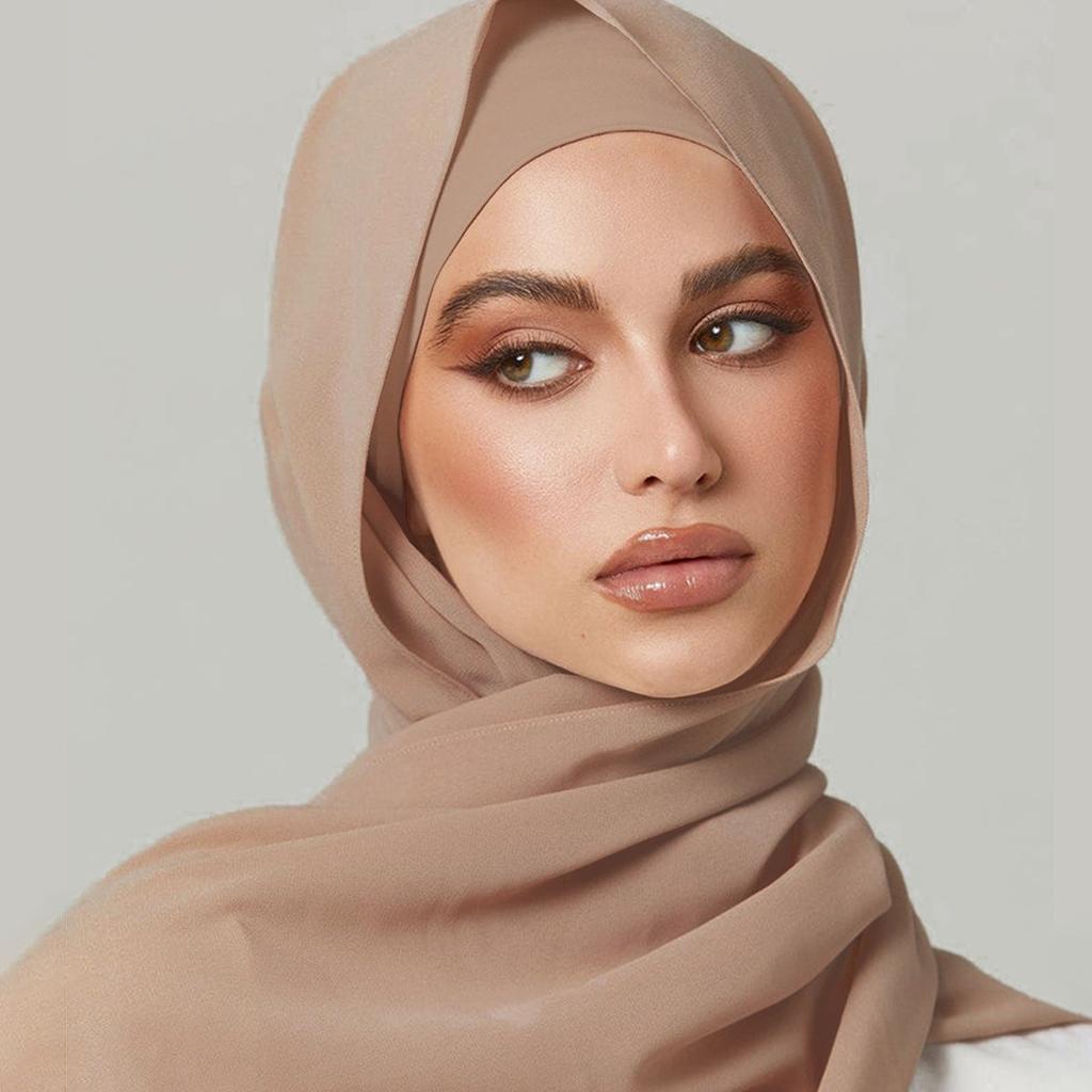 Solid Chiffon Hijab With Matching Undercap Set Women Plain Shawl Jersey Inner Modal Caps Muslim Headband Two-Piece Scarf Set