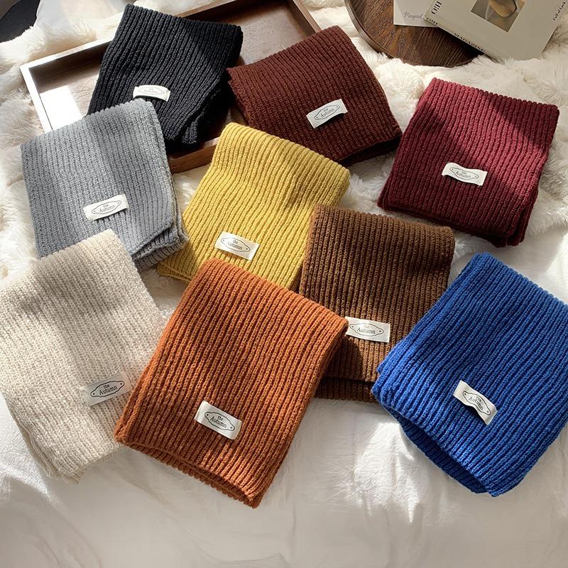 Solid color scarf women's winter versatile knitted warm and cold-proof couple student scarf tide