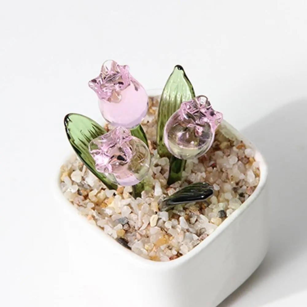 Mini Glass Flower Bouquet with Flowerpot Glass Flower Decor Blown Glass Flower  Wedding Decoration