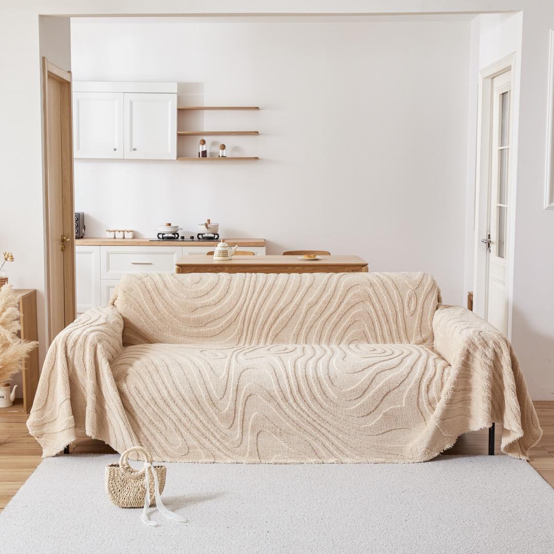 

Thicken Tuffed Fleece Geometric Lines Jacquard Warm Sofa Furniture Towel Universal Fluffy Blanket for Family Room Area Sofa Bedding Room 180x130cm