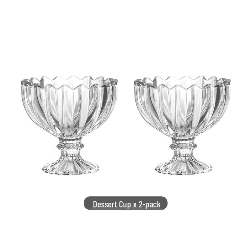 European Stripe Tall Stem Glass Dessert Bowl for Ice Cream, Yogurt, Pudding, and Fruit