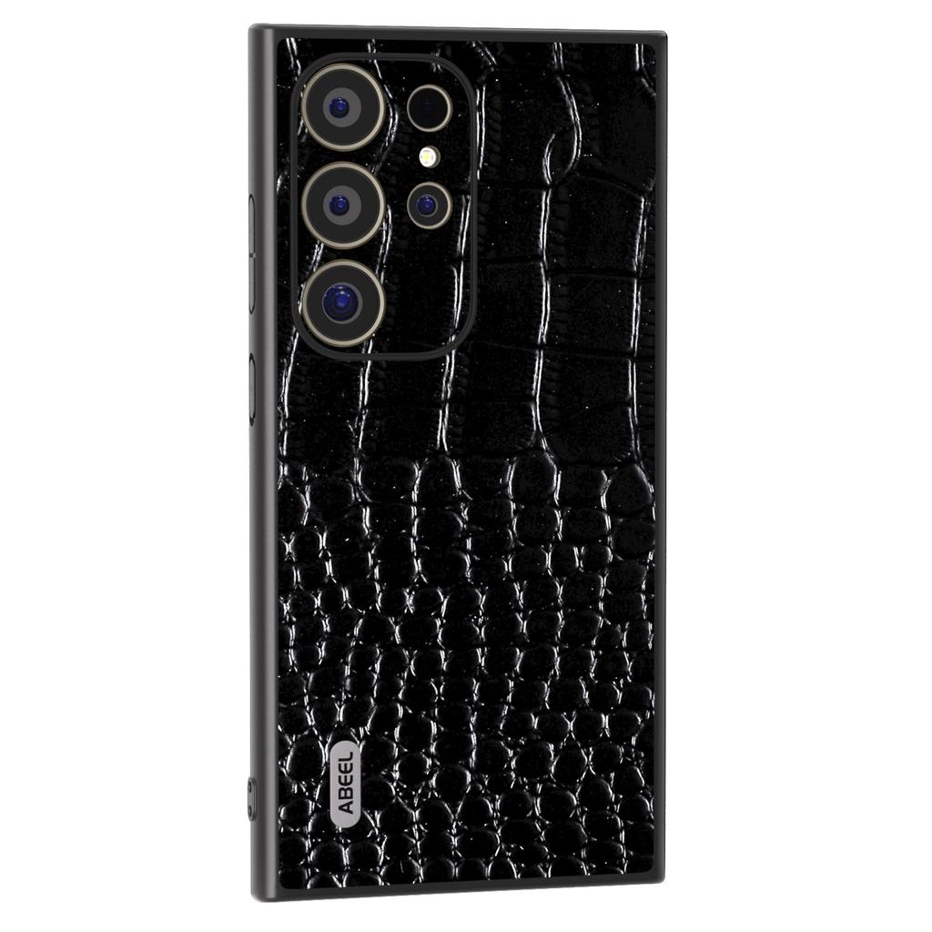 ABEEL For Samsung Galaxy S24 Ultra Case Crocodile Texture Genuine Cow Leather+PC+TPU Anti-Drop Phone Cover