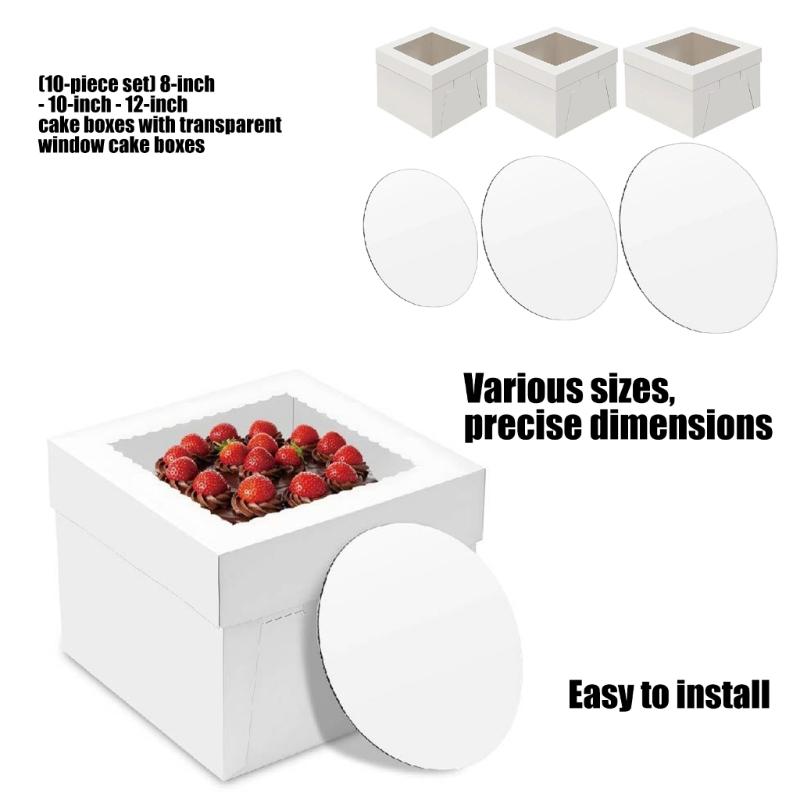 Pack of 10 Sturdy Cakes Boxes Having Clear Cover and Window Design for 8 10 12inch Cakes User Friendly Paper Durable