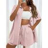 Fashion Shorts Two-piece Solid Color Shirt Suit Women's Casual Loose Short-sleeved Single-breasted
