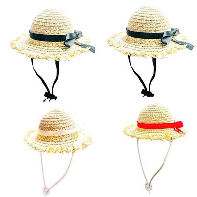 Haustier Sonnenhut: Coco Style Raffia Strohhut & Bandana für Katzen und Hunde
