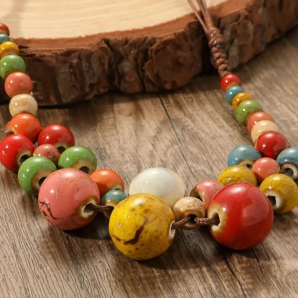 Colorful Ceramic Beaded Necklace Handmade Long Bead Chain Necklace  Creative Gift