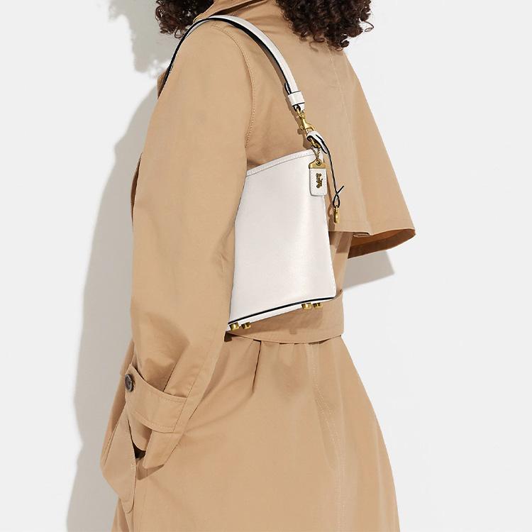 New COACH Cow Leather Bucket Bag Handbag Shoulder Bag Crossbody Bag Mini Women's White CJ827-B4HA