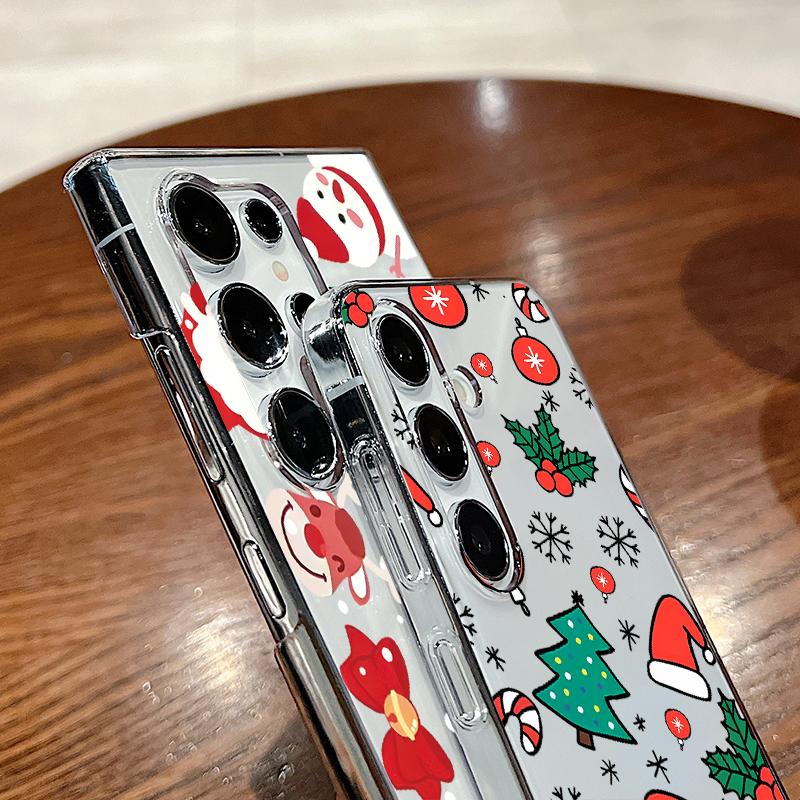 Cartoon Merry Christmas Pattern Phone Cover For Samsung S24 S23 S22 S21 Ultra A55 A54 A34 A35 A52 A14 Slim Clear Shockproof Transparent Hard PC Case