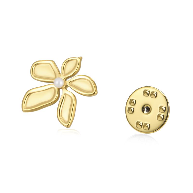 Womens Jewelry Four Petal Flower Brooch French Style Stainless Steel Gold Color Trendy Pin for Wedding Office Gift