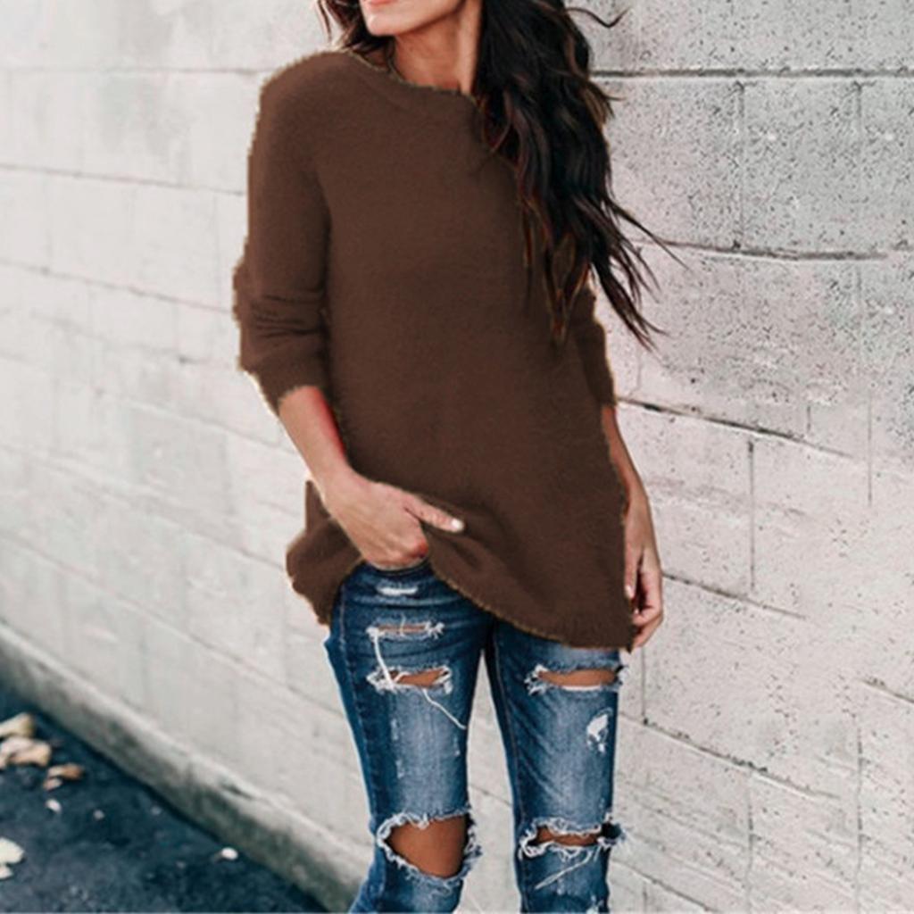 Dámský módní top s dlouhým rukávem v jednobarevné variantě