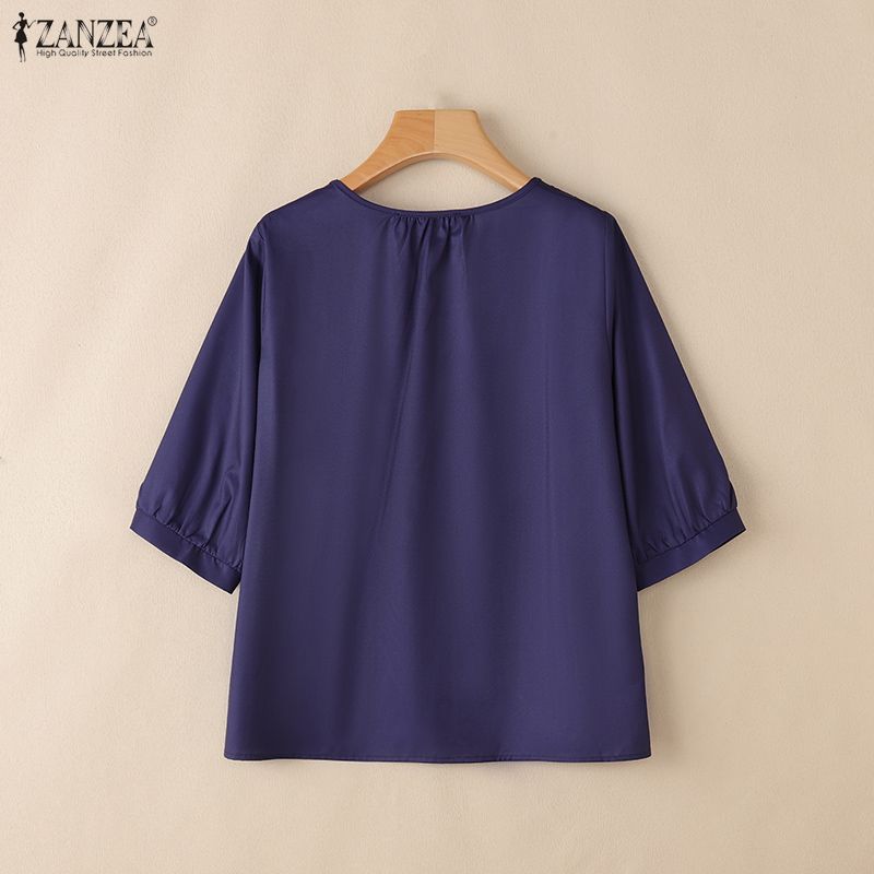 ZANZEA Ethnic Print Casual V-Neck Women 3/4 Sleeve Loose Blouse