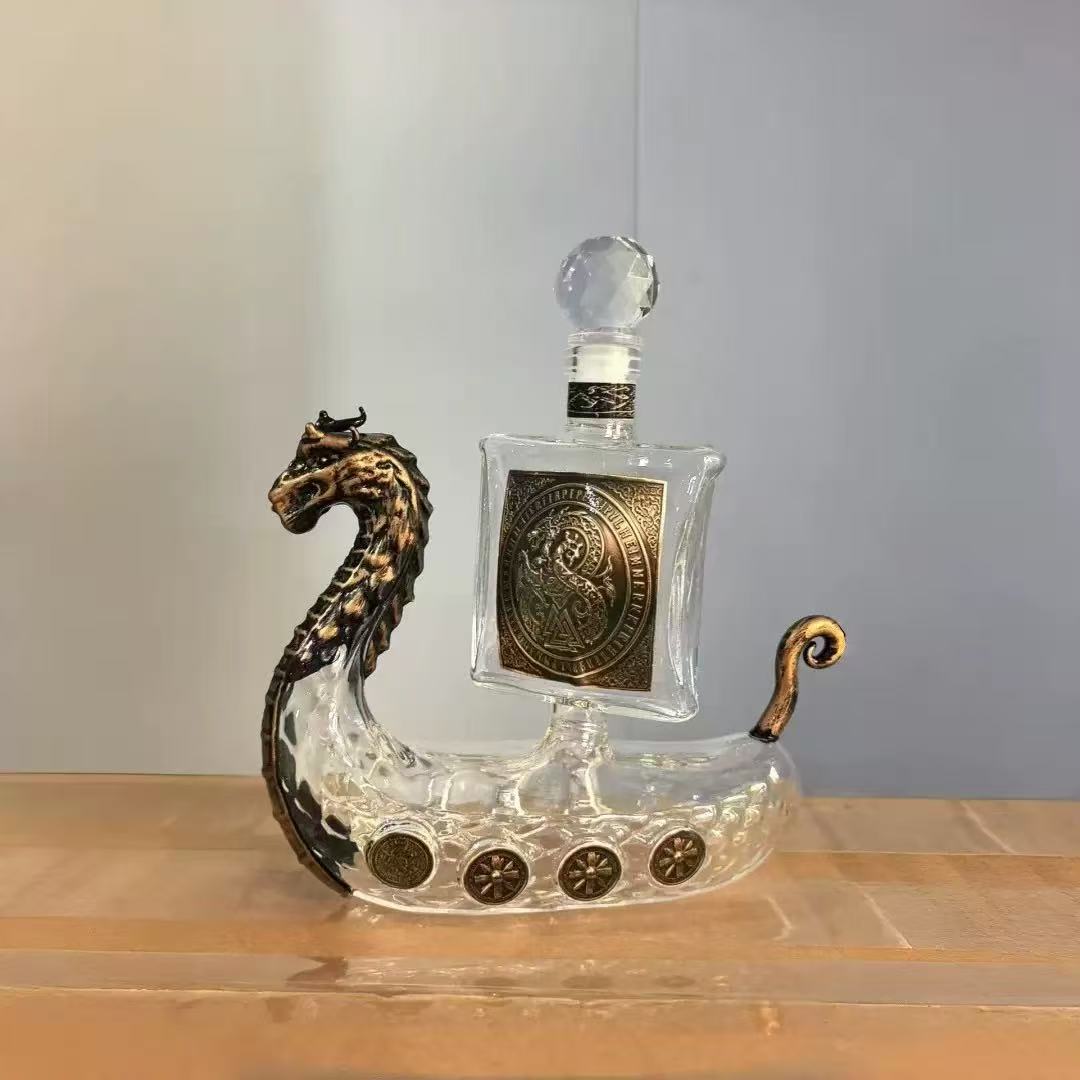 Vintage Vikingu Pūķu Kuģa Stikla Vīna