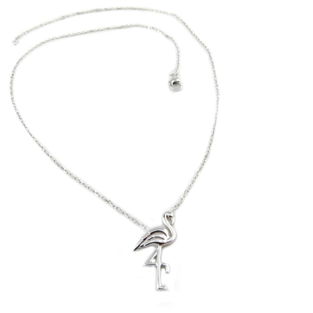 Les Trésors De Lily [P9664] - Collier Argent 'Flamant Rose' argenté (rhodié) - 22x10 mm