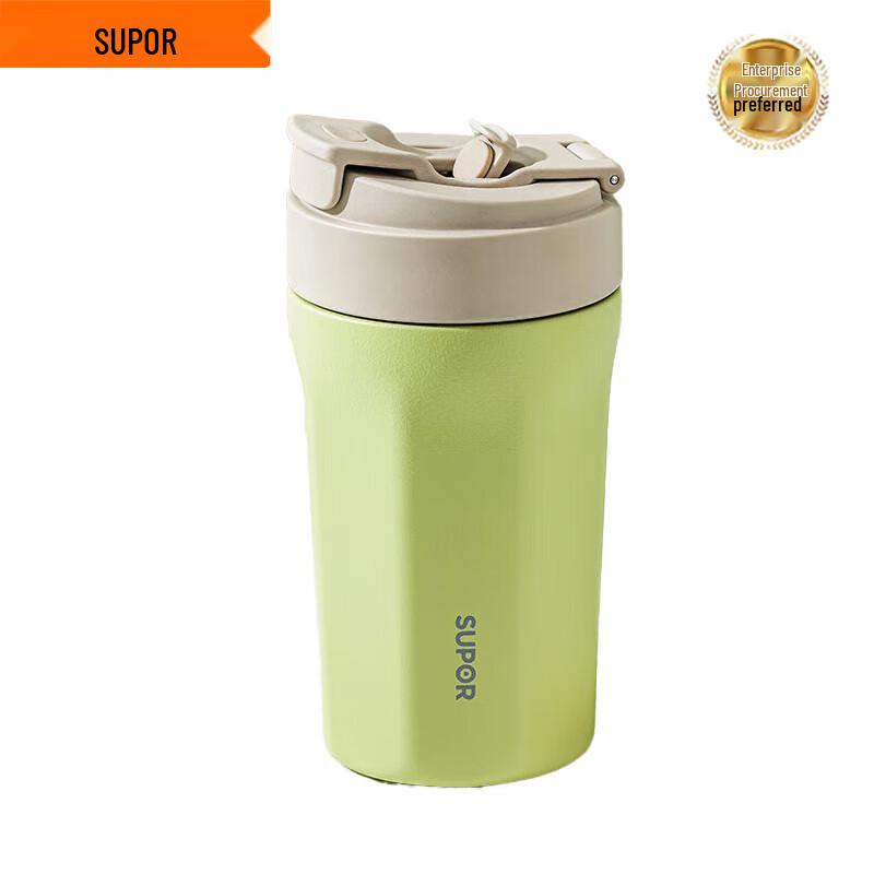Supor Double-Layer Ceramic Insulated Coffee Cup with Straw 450ml